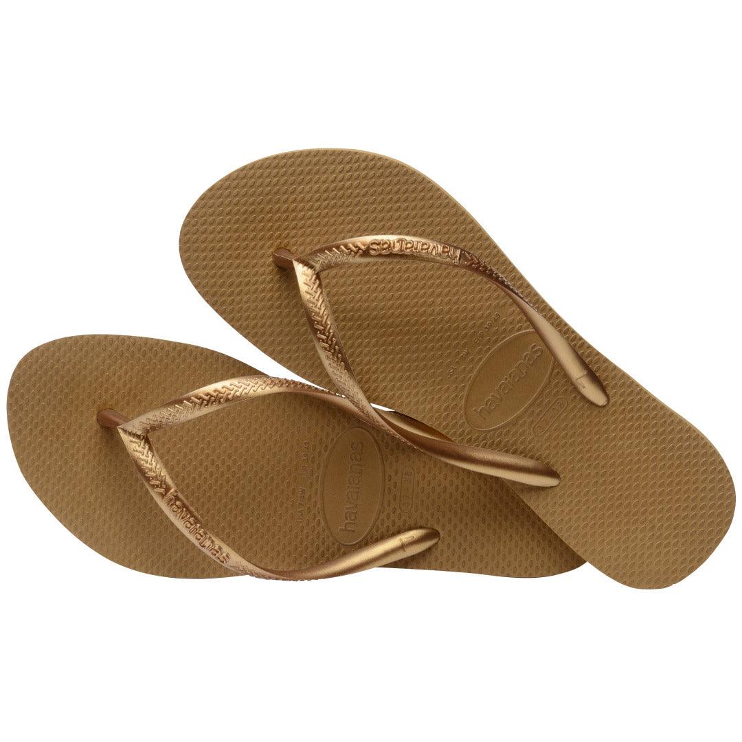 Chinelo Havaianas Slim Elegante Bronze Tiras Finas Conforto Leve Verão