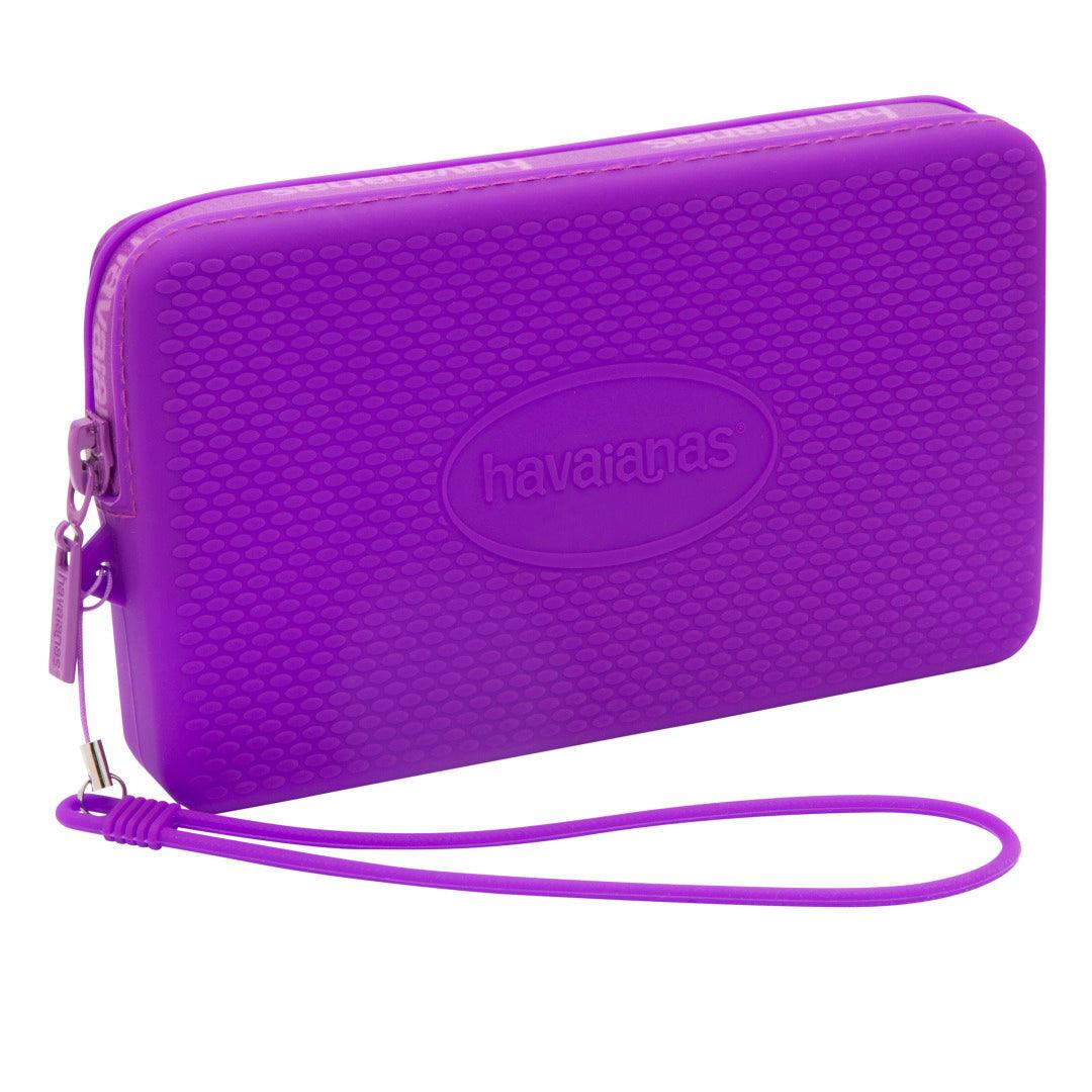 Mini Bolsa Havaianas Logo Silicone Roxo Betta Versátil Carteira Necessaire Praia