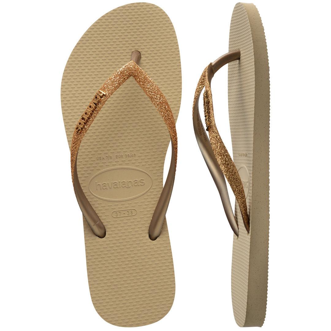 Chinelo Havaianas Slim Glitter II Dourado Brilhante Feminino Conforto Estilo
