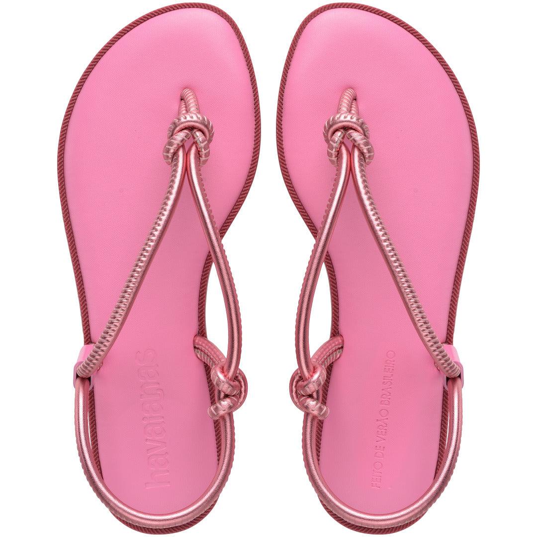Rasteirinha Havaianas Una Açaí Feminina Moderna Tiras Duplas Rosa Glow Confortável Verão