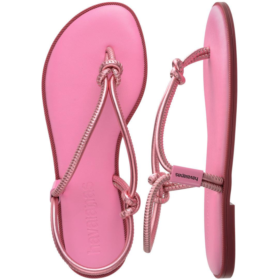 Rasteirinha Havaianas Una Açaí Feminina Moderna Tiras Duplas Rosa Glow Confortável Verão