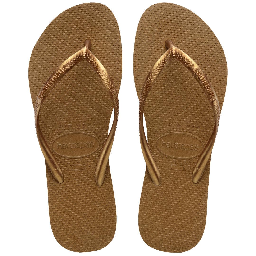 Chinelo Havaianas Slim Elegante Bronze Tiras Finas Conforto Leve Verão