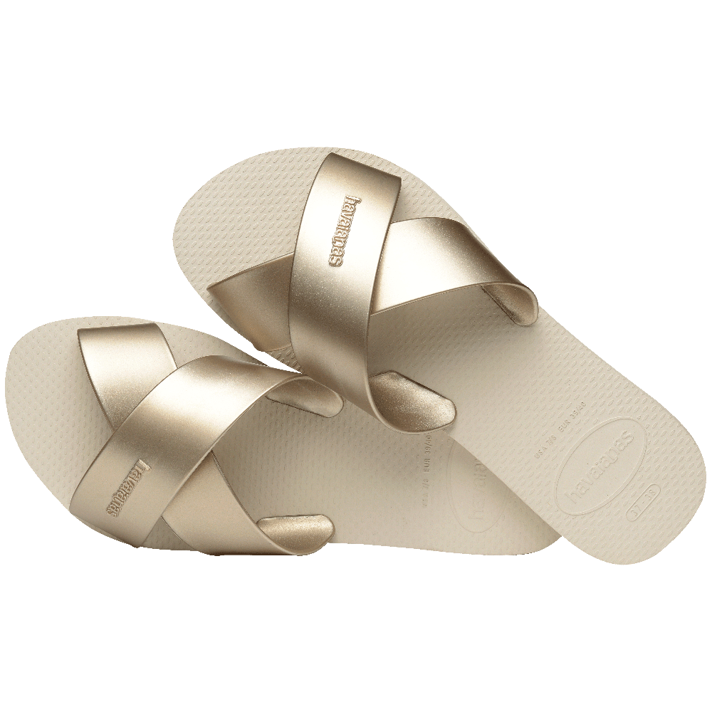 Rasteirinha Havaianas Aqua Metallic: Slide Confortável com Tiras Metalizadas para Estilo Brilhante